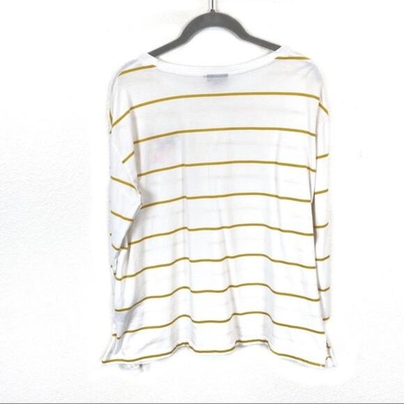 Who What Wear Shirt Hummingbird Women sz XXL Embroidered Top Mustard Stripe - Picture 2 of 10
